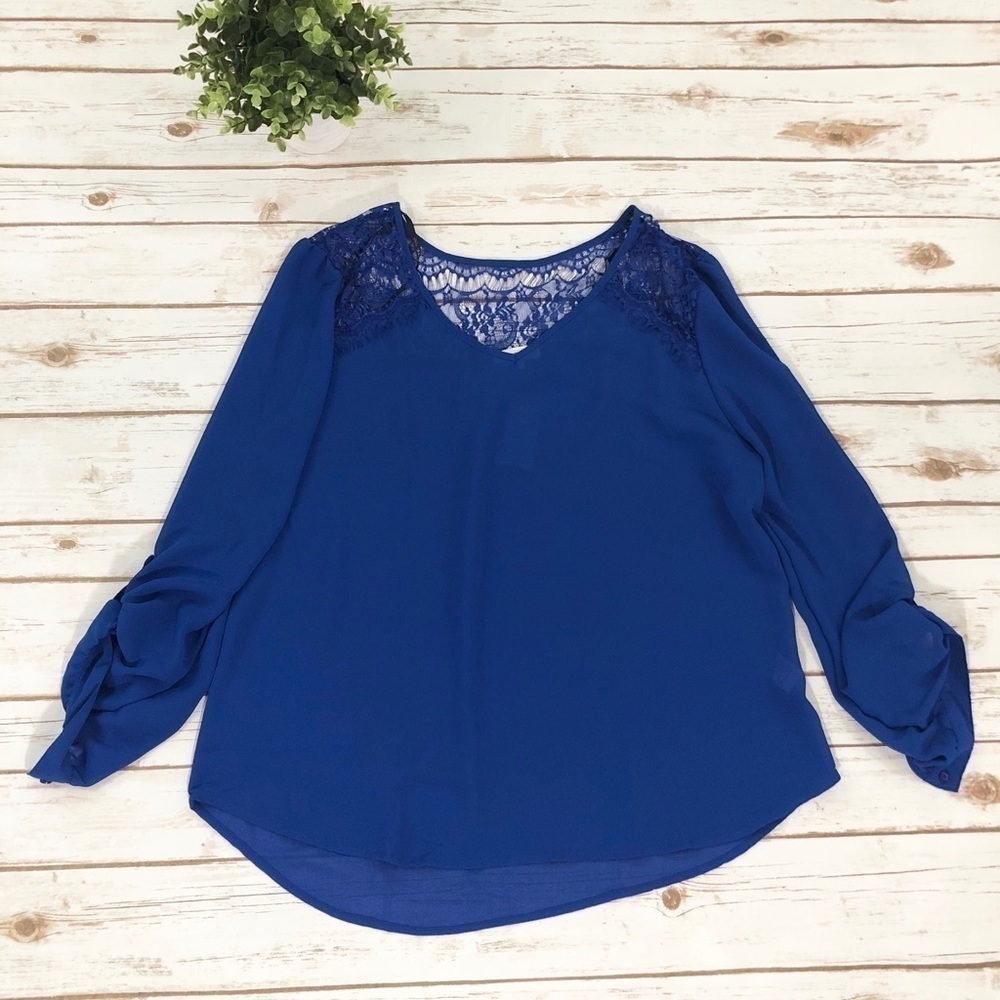 Mine Too Royal Blue Flowy Lace Top